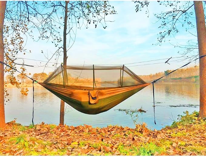 Sunyear Camping Hammock Portable Single &amp Double Hammock with Net 2 Person Hammock Tent with 2 * 10ft Straps Best for Outdoor Hiking Survival Travel