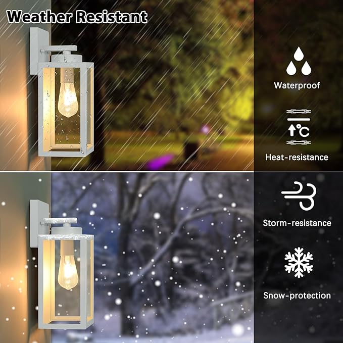 BesLowe 2-Pack Outdoor Wall Light Fixtures Exterior Waterproof Wall Lanterns Porch Sconces Wall Mounted Lighting with E26 Sockets &amp Glass Shades Modern Wall Lamps for Front Door Grey