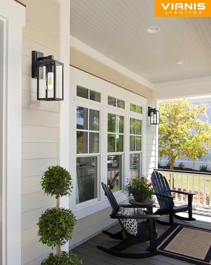 VIANIS Exterior Lights for House Outdoor Wall Sconce Lantern Black Outdoor Light Fixtures Lantern with Clear Toughened Glass Shade for Garage Garden Patio Waterproof100% Aluminum