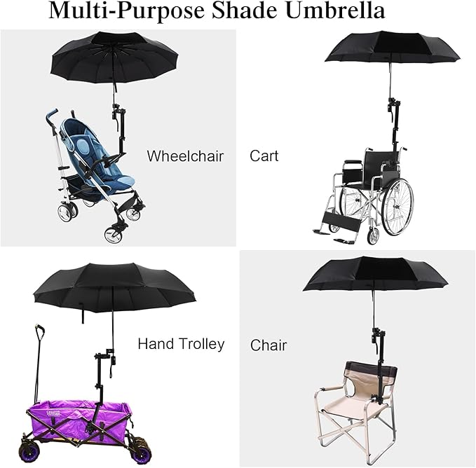 2 Pcs Beach Umbrella with Adjustable Universal Clamp Upf 50+ Automatic Open and Close Windproof Travel Portable Golf Umbrella for Beach Chair Stroller Fishing