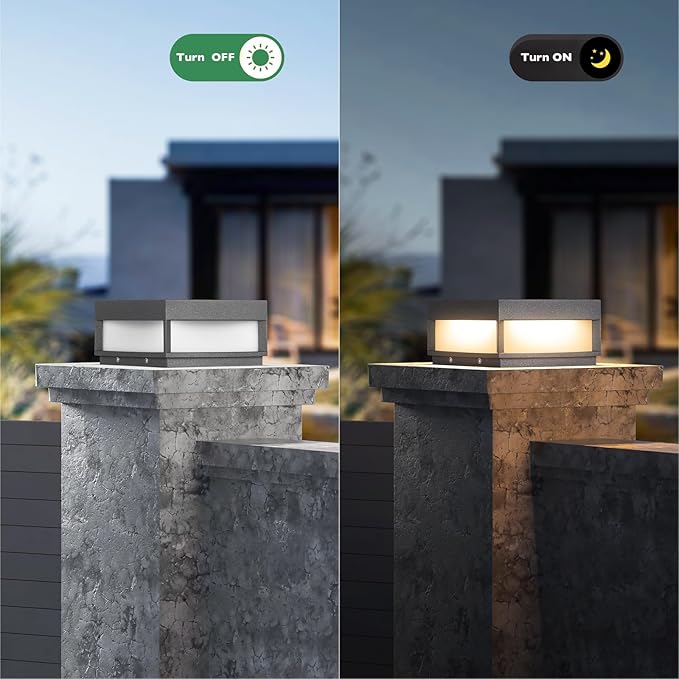 Outdoor Post Light7.87 Modern Column Pillar Lamp Outside LED Fence Deck Cap Lights IP65 Waterproof 3000K Warm Lighting Lantern for Driveway Patio Garden DecorationHigh Voltage Wired