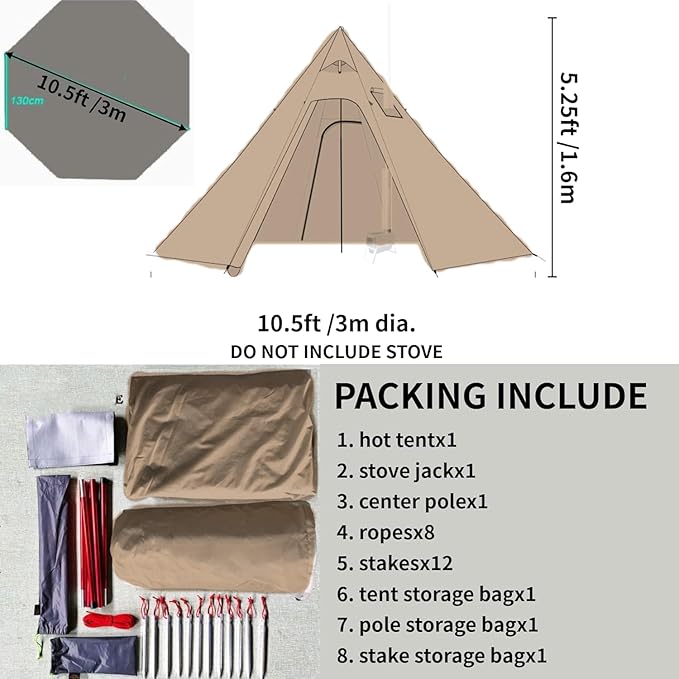 DANCHEL OUTDOOR Backpacking Hot Tent w/Stove Jack Portable Tipi Tent with T6 Titanium Folding Wood Stove for 1-4 Person Winter Camping Hunting3m/4m