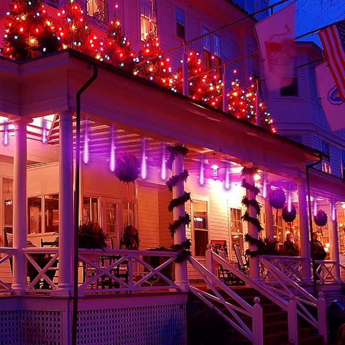 Kwaiffeo Halloween Lights 24 Tubes Meteor Shower Light(Equivalent to 3 Sets of 8-Tube) for Halloween Christmas Decorations Outdoor Purple Lights for Xmas Party Yard Tree Decor UL Plug