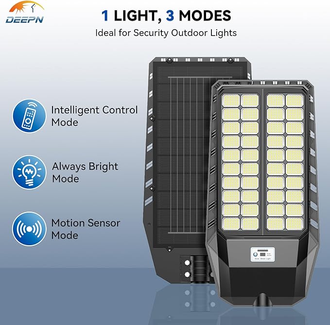 Deepn Solar Street Lights Outdoor 9000W Solar Parking Lot Lights 360000 Lumens Solar Lights Outdoor IP67 Waterproof Dusk to Dawn Motion Sensor Outdoor Lights for Yard with Remote Control