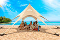 Beach Tent Sun Shelter &amp Portable Beach Canopy UPF 80+ UV Protection Beach Shade Canopy with 6 Sandbags Sand Shovel Ground Pegs for Outdoor Camping Picnics (Beige12x12FT)