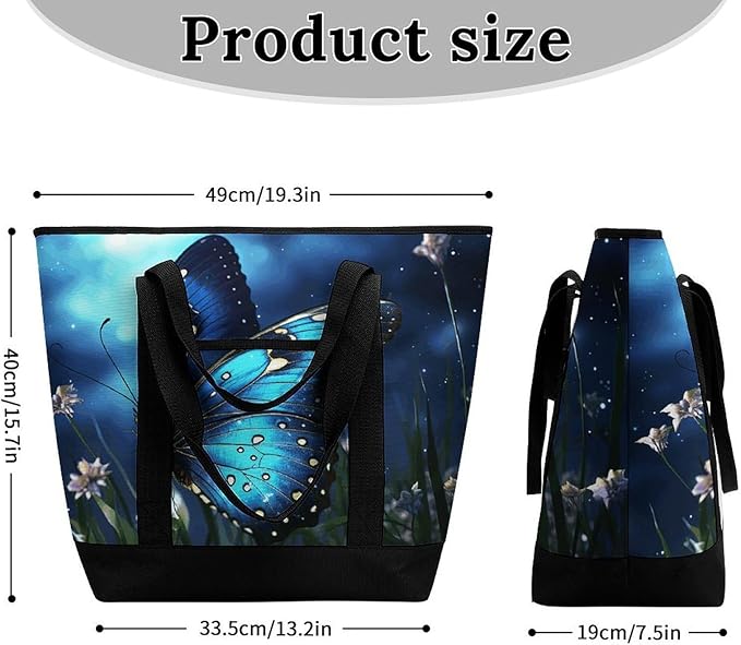 Insulated Shopping BagLarge Reusable Cooler Bags Butterfly Night Printed Foldable Shopping BagTravel Waterproof Shoulder Bag