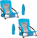 Portable Folding Beach Chair for Adults Set of 2- Lightweight Low Back Sling Chair with Cup Holder &amp Storage Pocket 300lbs Capacity Camping Chair for Outdoor Lawn Concert Travel (Blue)