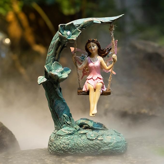 Garden Flower Fairy Outdoor Statue Decor Funny Swing Fairy Ornaments Figurines for Patio Lawn Yard Porch Outside Garden Gifts9.05 Inches Tall ﻿ ﻿ ﻿