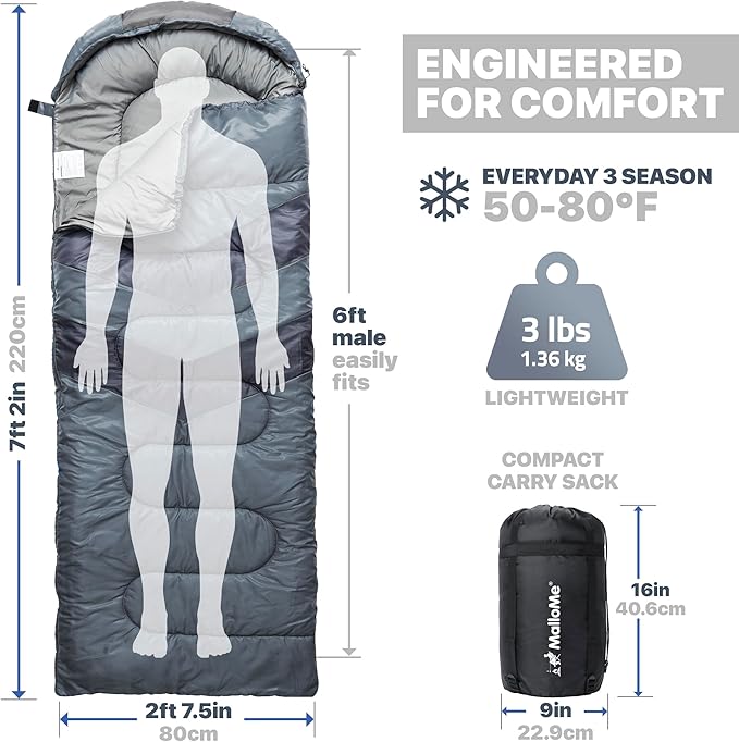 MalloMe Sleeping Bags for Adults Cold Weather &amp Warm - Backpacking Camping Sleeping Bag for Kids 10-12 Girls Boys - Lightweight Compact Camping Essentials Gear Accessories Hiking Sleep Must Have