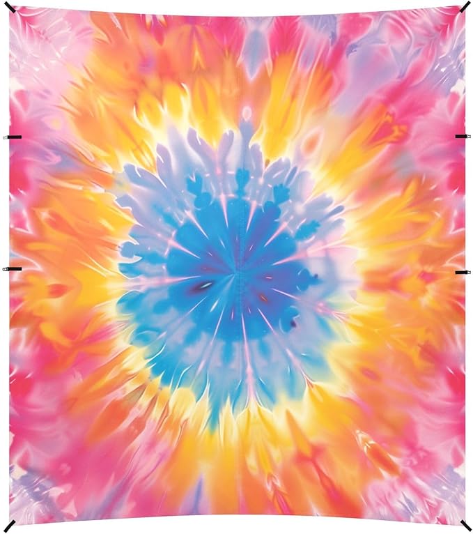 ALAZA Tie Dye Pink Yellow &amp Blue Beach Tent Sun Shelter UPF50+ Protection Beach Shade Canopy w/ 4 Sandbags for Outdoor Camping Fishing Backyard Fun Picnic 10x9 ft