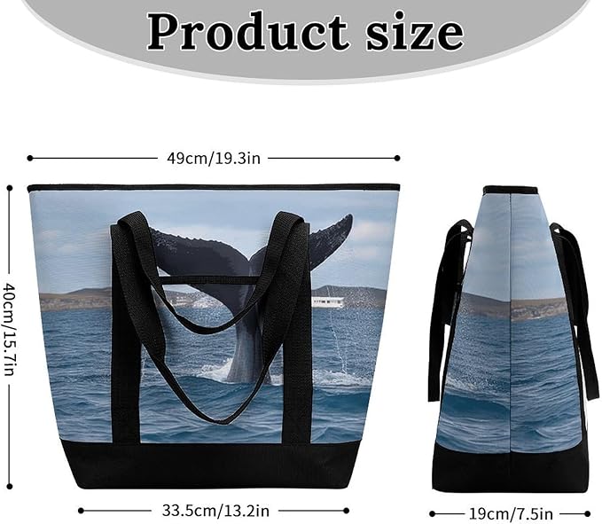 Insulated Shopping BagLarge Reusable Cooler Bags Whale Tail Printed Foldable Shopping BagTravel Waterproof Shoulder Bag