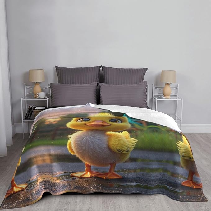 Yellow Duckling 80x60 Printed Soft Fleece Blanket for Sofa Bed and Camping - Cozy Blanket for Travel Picnics Nighttime Use