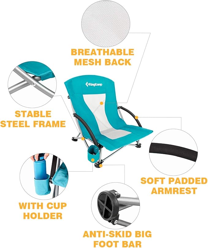 KingCamp Low Seat Beach Chair Outdoor Camping Folding Chair with Cup Holder 3 Colors