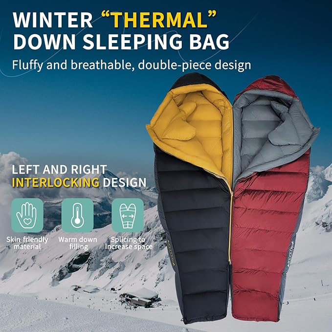 Down Sleeping Bag for Adults Cold Weather Ultralight &amp Compact 680FP Backpacking Sleeping Bag for Camping Hiking Mountaineering