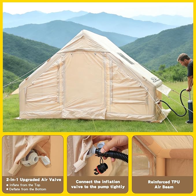 Inflatable Tent for Camping6-8 Person Blow Up Air Glamping Room Tent House with StoveEasy Setup Tents
