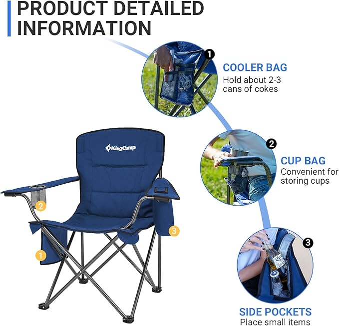 KingCamp Heavy Duty Oversized Comfy Folding Outdoor Portable Lawn Adults Bag Chair with Cooler for Outside Camp Sports Picnic Stadium…