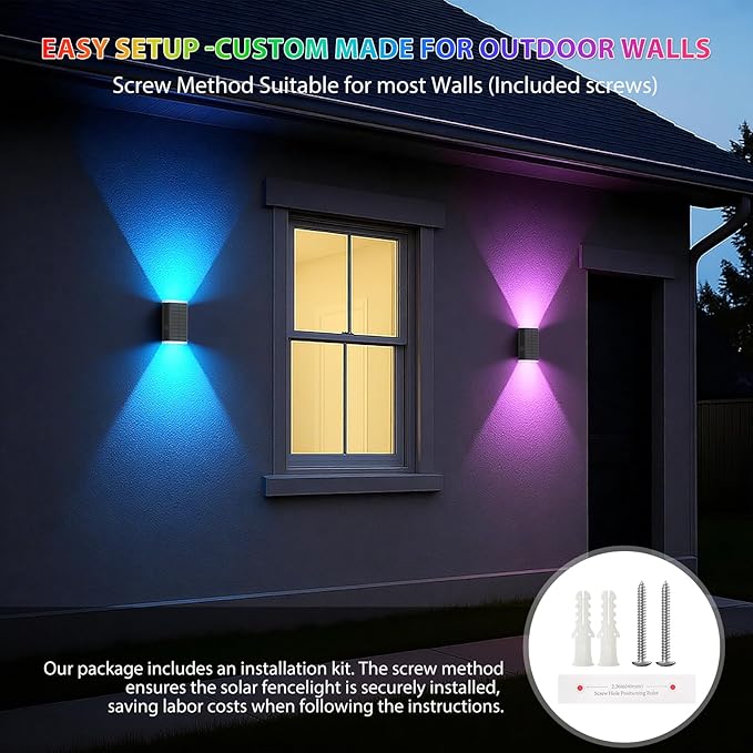 Solar Lights Outdoor8 Lighting Modes Dusk to Dawn Lighting Wall Sconce IP67 Waterproof Up and Down Solar Wall Light Front Door Light for House Garage PorchDoorwayFenceFestival Decor (2 PACK)
