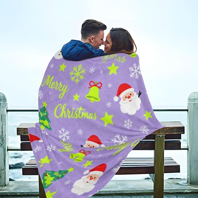 Merry Christmas Snow Flake Santa Lavender Lightweight Fuzzy Comfy Throw Blankets for Couch Comfy Throw Blankets for Party Sofa Bed Living Room 50x70 Inches