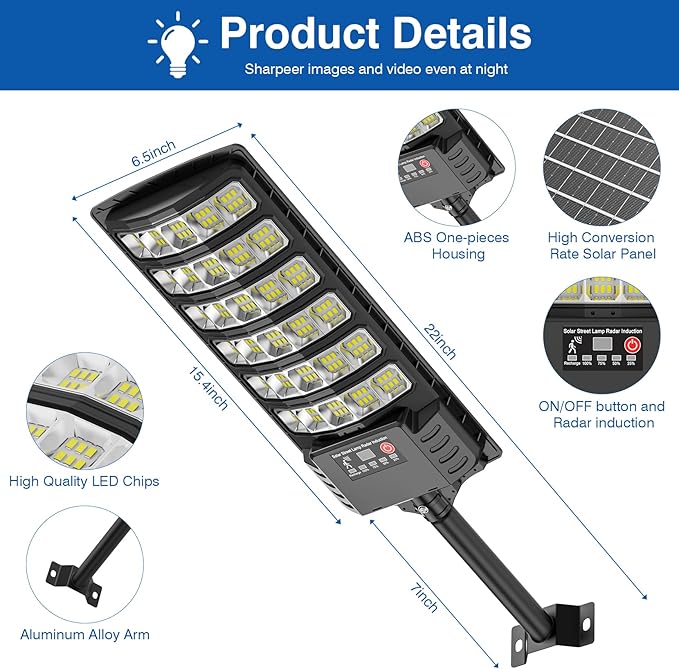 Solar Street Lights Outdoor Waterproof48000LM 320°Wide Angle Flood Light LED Solar Parking Light with Motion Sensor and Remote Control for Outdoor Streets CourtyardsParking Garages4Pack