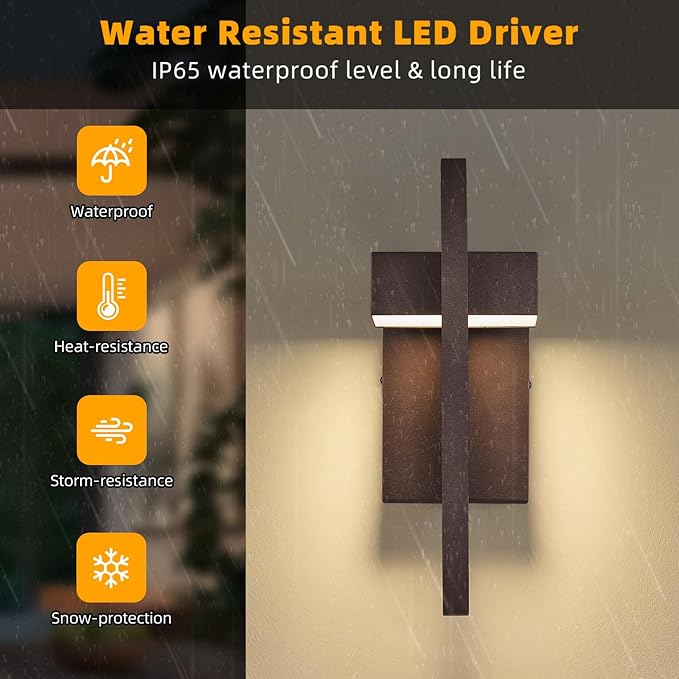 tewei 16.5'' Modern LED Outdoor Wall Sconce Integrated LED Outdoor Light Fixtures Wall Mount Exterior Lights Brown Front Porch Outside Lighting for House Backyard Warm White 3000K 2 Pack