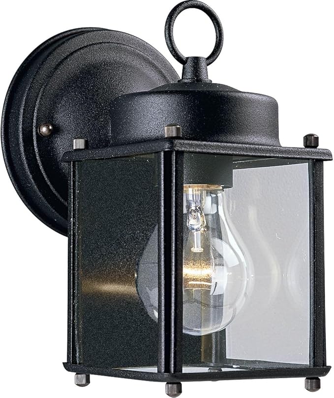 Progress Lighting 1-Light Clear Flat Glass Traditional Outdoor Wall Lantern Light Outdoor P5607-31 Textured Black