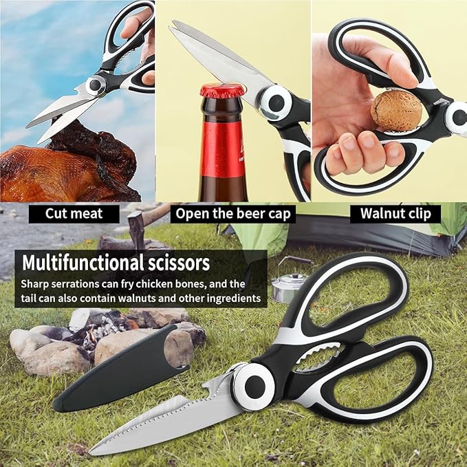 Evanda Camping Kitchen Cooking Utensil Set 10 Piece Stainless Steel Outdoor Cooking and Grilling Utensil Organizer Travel Set Perfect for Travel Camping RVs BBQs Picnics Parties and More