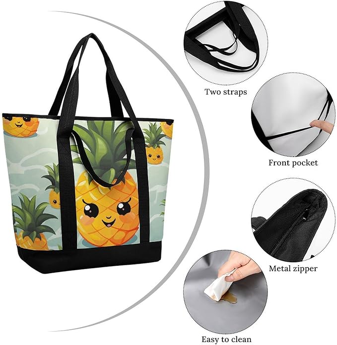 Insulated Shopping BagLarge Reusable Cooler Bags Cute Pineapple Printed Foldable Shopping BagTravel Waterproof Shoulder Bag