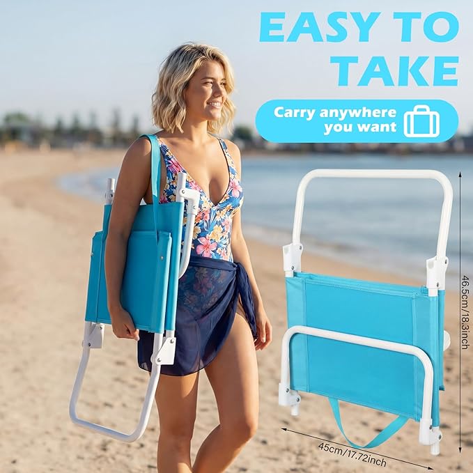 Sintuff 2 Pcs Blue Foldable Pool Chair Portable Poolside Seat with Shoulder Strap Low Folding Flip Beach Chairs for Edge of Pool Beach Poolside Camping Picnic Accessories