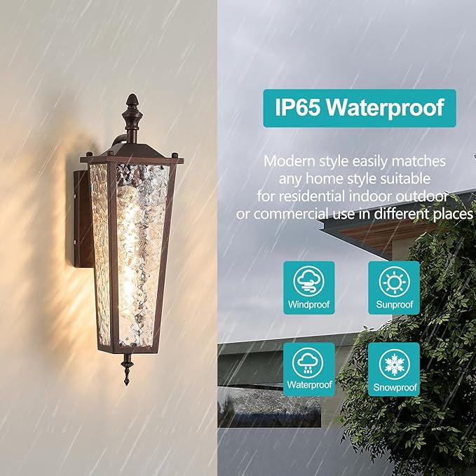 Brown Outdoor Wall Light Fixtures Waterproof Exterior Wall Lantern with E26 Socket &amp Glass Shade 16.7in Porch Sconce Lighting for Garage Patio Front Door Entryway