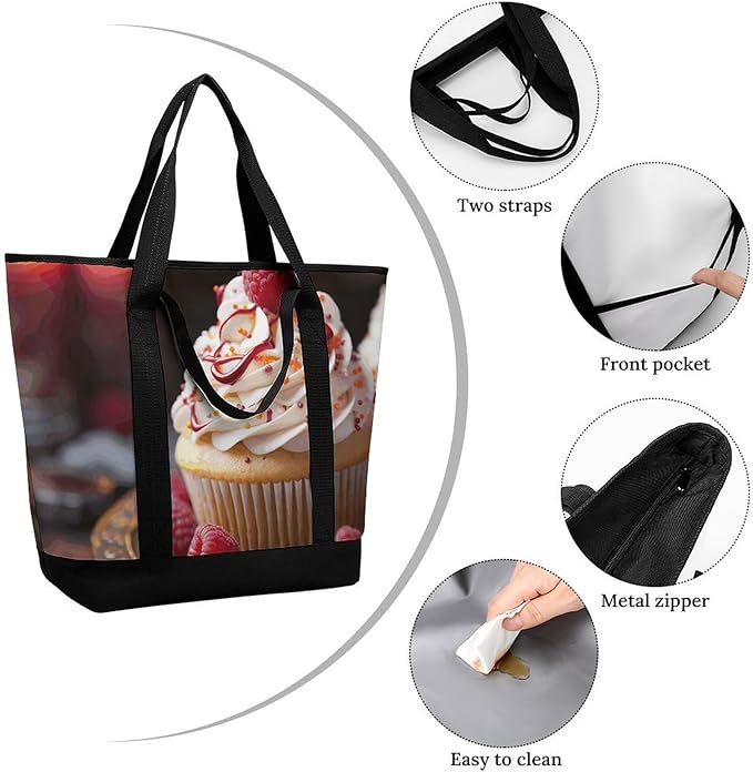 Insulated Shopping BagLarge Reusable Cooler Bags Cupcake Dessert Printed Foldable Shopping BagTravel Waterproof Shoulder Bag