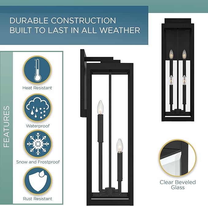Quoizel Westover 30 Outdoor Wall Sconce 4-Light Earth Black with Clear Beveled Glass E26 Base Modern Industrial Design