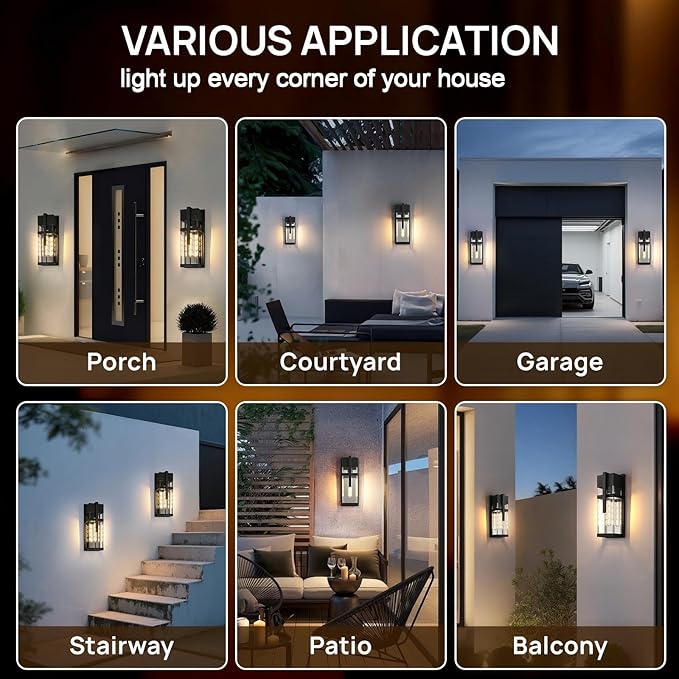 Dusk to Dawn Outdoor Wall Light Waterproof Exterior Lighting Fixtures Black Outdoor Sconces Lights with Tempered Glass 15''H Outside Lantern for Porch Patio Garage2-PackBulb Included