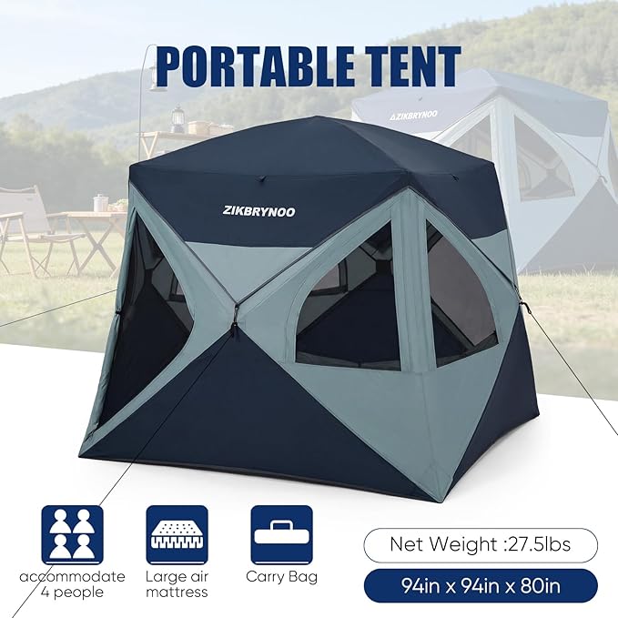 Ultra Camping Tent 4 Person Pop Up Instant Cabin Setup in 60 Seconds Portable Hub Tent with Rainfly &amp Windproof for Outdoor Camping &amp Overlanding