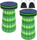 2 Pack Upgraded Folding Stool 19.7 Collapsible Stool Height Max Weight 1000lbs Portable Telescoping Seat with Cushion and Storage BagRetractable Folding Chair for Camping Hiking Outdoor BBQ-Green