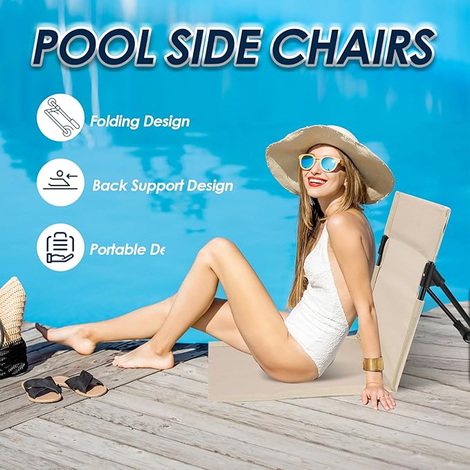 Gugxiom 2 Pcs Foldable Pool Chairs Portable Outdoor Chair for Poolside Beach Chairs for Beach Poolside Camping Picnic Lawn Accessories (White)