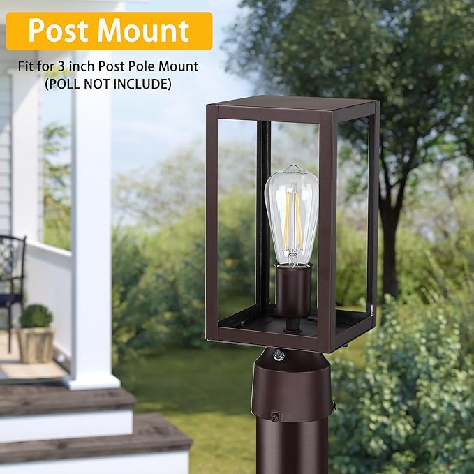 Dusk to Dawn Outdoor Post Lights with Pier Mount Base 2-Pack Modern Lamp Post Light Fixture Waterproof Pole Lights Outdoor Column Lights Exterior Post Lantern with Clear Glass for Garden Patio Brown