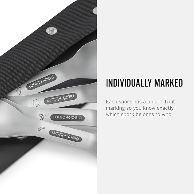 Black+Blum Spork Set of 4 - Stainless Steel Spork Set with as Easy Clean Carry case