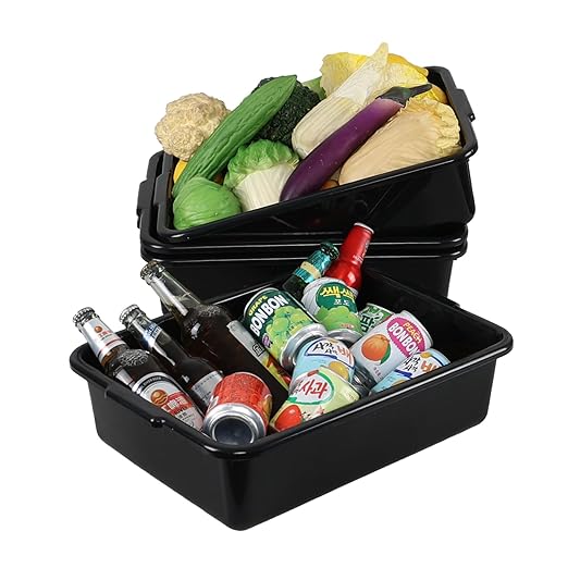 4-Pack 13 L Plastic Bus Tubs Commercial Bus Tote Bin for Restaurant Black