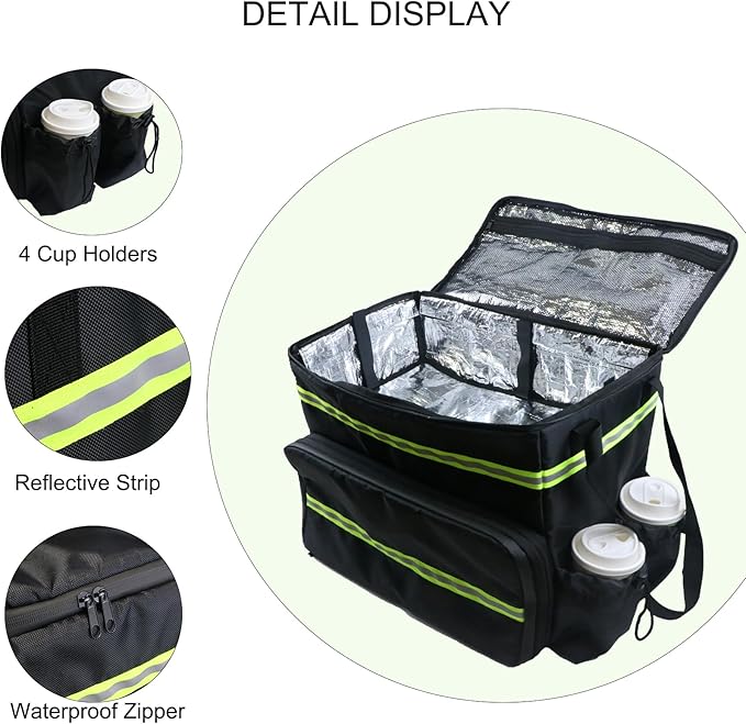 Extral Large Food Delivery Backpack17x17x16 Insulated Pizza Delivery Backpack fits 14'' 16'' Pizzas Motorcycle Food Delivery Bag for Bike with 4 Pockets for Uber Eats Doordash