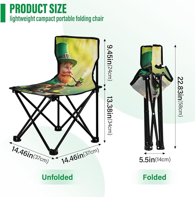 St. Patrick's Day Man Portable Camping Chairs Folding Chair - Durable Oxford Fabric Lightweight Iron Frame Easy Fold Design - Ideal for Outdoor Activities Camping Fishing and Travel