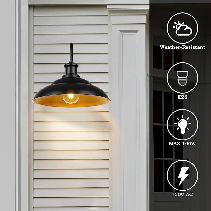 Dusk to Dawn Outdoor Barn Light Fixtures 16 Inch Dome Large Wall Sconce Farmhouse Exterior Wall Mount Light for House Garage Patio Doorway 2 Pack