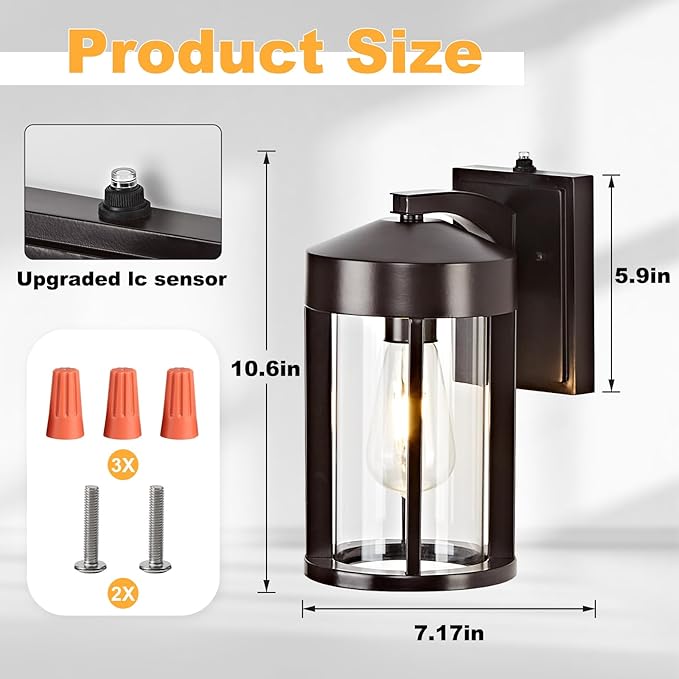 Dusk to Dawn Outdoor Lights Fixture Wall Mount–Geometric Industrial Bronze Exterior Wall Sconce Waterproof Anti-Rust with Photocell Sensor Outside Porch Light for House Patio Entryway Garage (2 Pack)