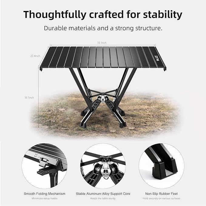 Folding Outdoor Table — Easy to Use Stable for Everyday Tasks Compact Roll-Up Design Portable Table for Camping Backyard &amp Simple Outdoor Use