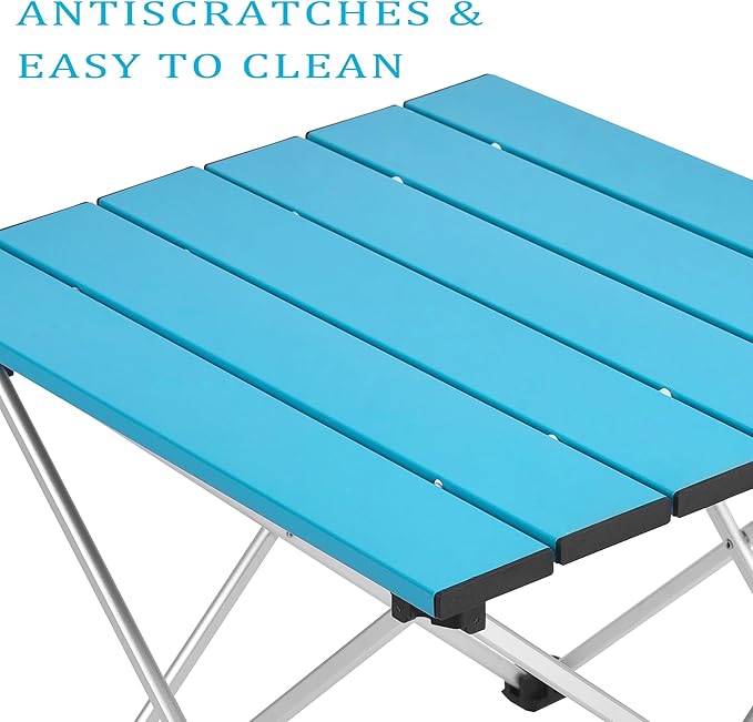 Grope Small Folding Camping Table with Aluminum Table Top Beach Table for Sand with Carrying BagPrefect for Outdoor Picnic BBQ Cooking Festival (Deep Blue-L)