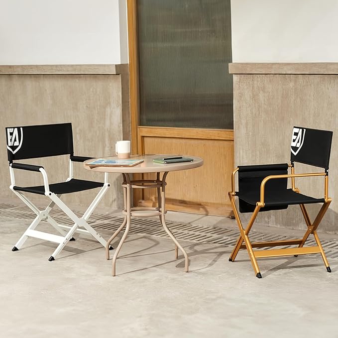 EVER ADVANCED Aluminum Directors Chair Folding Studio Movie Chairs Camping Event Vendor Chair 19 Seat Height Black Fabric/Golden Frame Support 350lbs