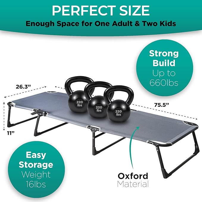 ZONETECH Folding Cot &amp Pad Mattress 4 Position Adjustable 2-Pack PortablePremium Quality for Adult and Kids-Perfect for Camping TravelPatioBeachIndoor &amp Outdoor Activity with Carry Bag
