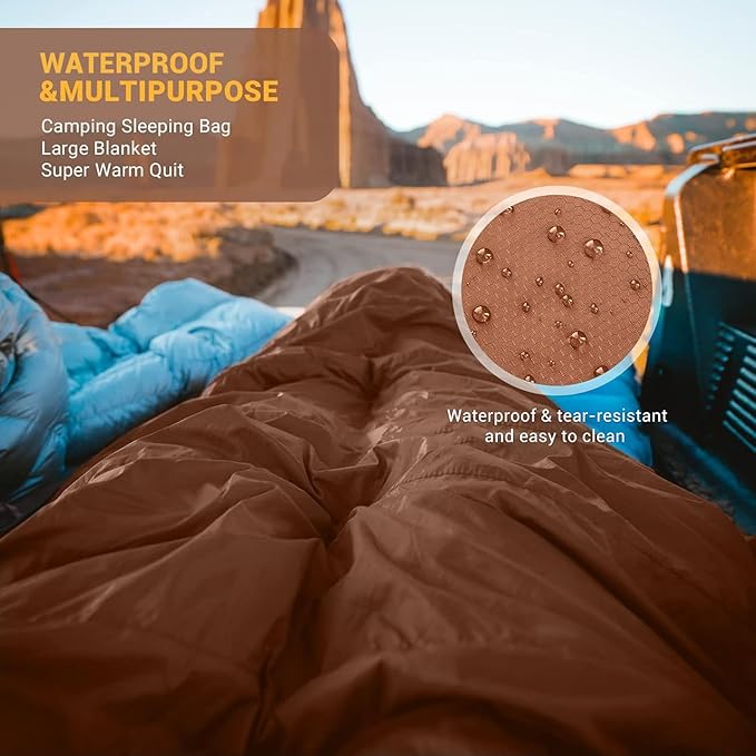 KingCamp Double Sleeping Bag for Adults Queen Size 2 Person XXL Flannel Sleeping Bag Waterproof Lightweight Flannel Quilt with 2 Pillows Perfect for Couples Family Camping Hiking