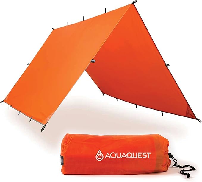AquaQuest Survivor High Visibility Tarp - Portable Safety Shelter or Emergency Rain Fly - Disaster Preparedness Must Haves for Hiking Backpacking &amp Expedition 15 x 15 ft