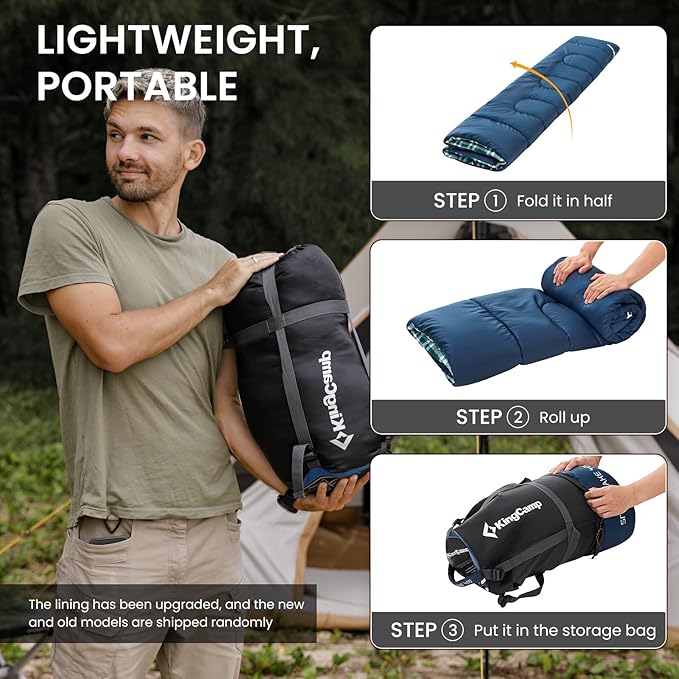 KingCamp Sleeping Bag for Adults Cold Weather &amp Warm XL Big and Tall Flannel Sleeping Bags with Compression Sack Portable Waterproof Essentials Gear Accessories for Outdoor Camping