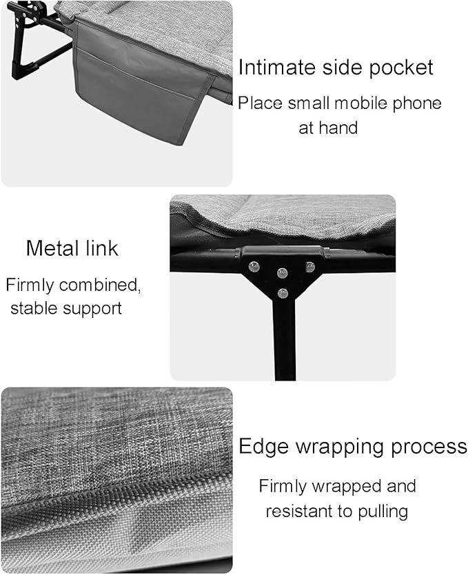 Portable Folding Camping Cot with 4 Speed Adjustment Heavy Duty Sleeping Cot Bed for Adults Outdoor Reclining Lounge Chair with Pillow 160KG Weight Capacity Ideal for Outdoor Travel.